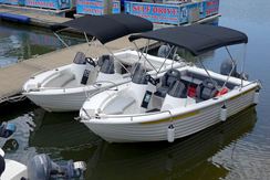 two 6 person bowrider hire boats side by side
